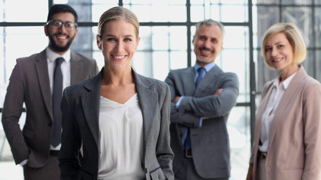 HR Business,Woman,With,Crossed,Arms,Against,The,Background,Of,A